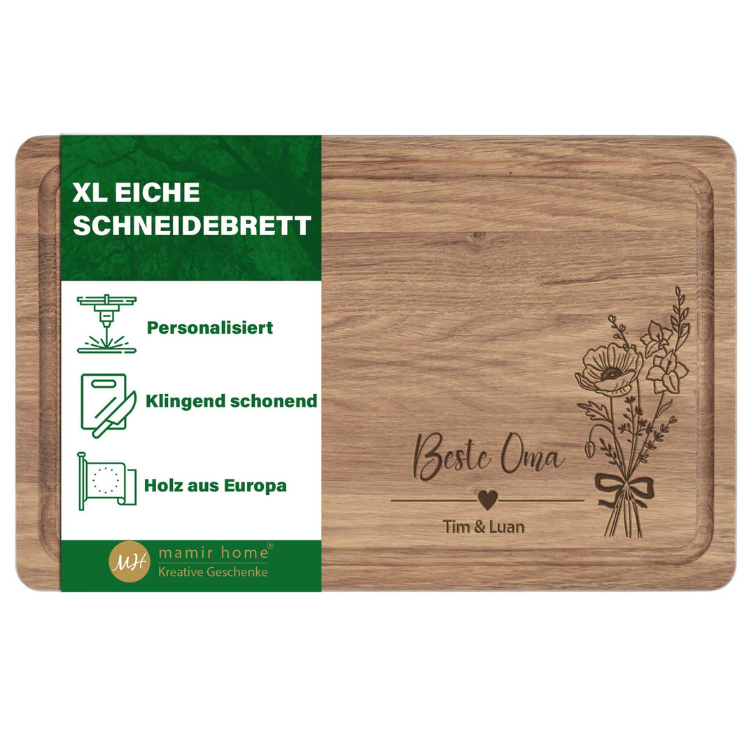 Geschenk für Beste Oma | Geburtstagsgeschenk Mama | Personalisiertes Schneidebrett XL | Eiche 40x25x