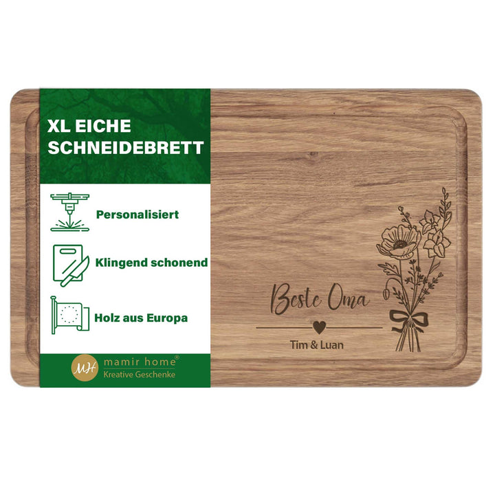 Geschenk für Beste Oma | Geburtstagsgeschenk Mama | Personalisiertes Schneidebrett XL | Eiche 40x25x