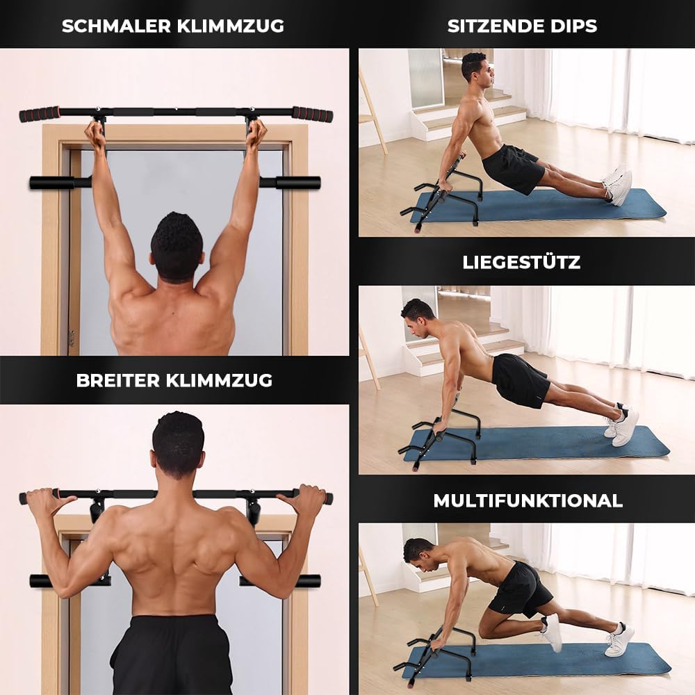 ONETWOFIT Klimmzugstange Türrahmen, Pull Up Bar for Doorway, mit Rutschfesten Griffen Trainingsgerät