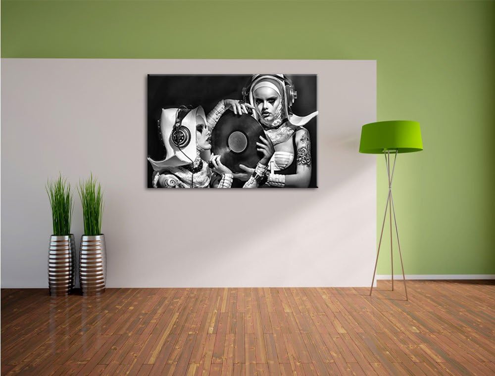 Pixxprint Mysteriöse DJ Frauen als Leinwandbild/Grösse: 100x70 / Wandbild/Kunstdruck/fertig bespannt