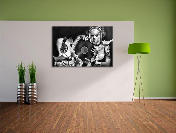 Pixxprint Mysteriöse DJ Frauen als Leinwandbild/Grösse: 100x70 / Wandbild/Kunstdruck/fertig bespannt