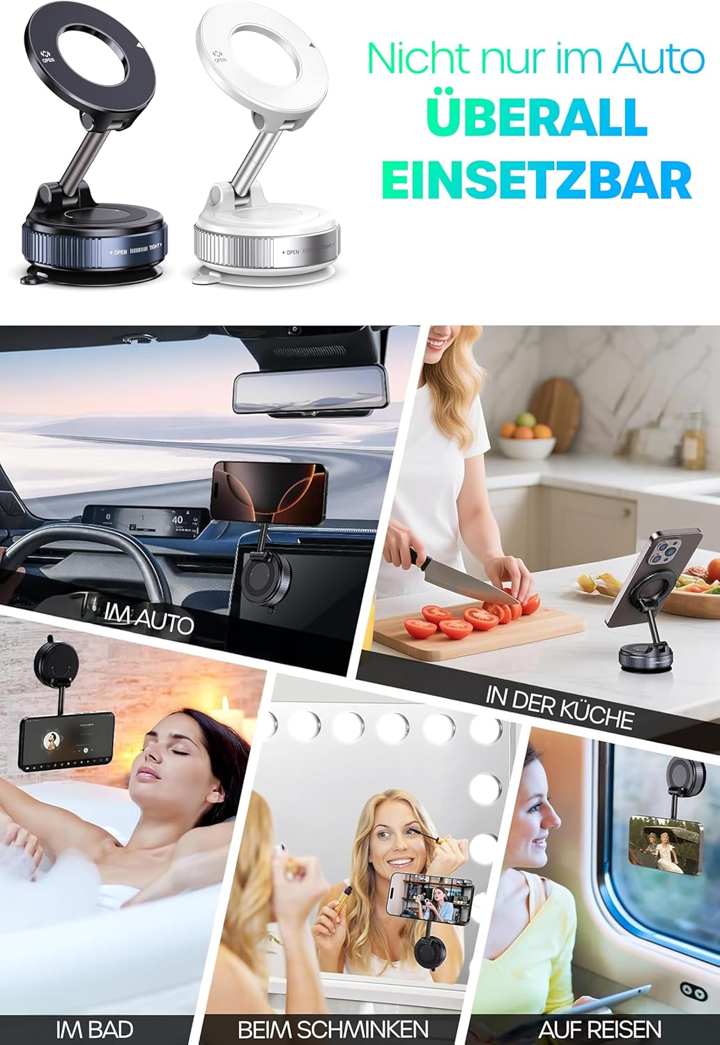 Telvesse 2026 Vakuum-Magnet Handyhalterung mit starker Saugkraft, klappbar & 360° verstellbar – Magn