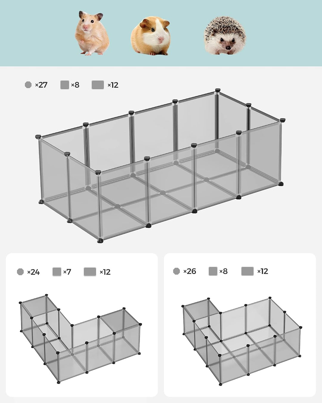 SONGMICS Freigehege mit Bodenplatten, Laufstall, Meerschweinchen Gehege, aus Kunststoff, Gehege für