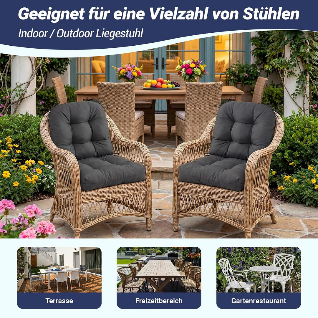 Dicke Outdoor Sitzkissen Stuhl 2 Stück Wasserdichtes (Dunkelgrau) | Erwachsene Stuhlkissen 48*48 mit