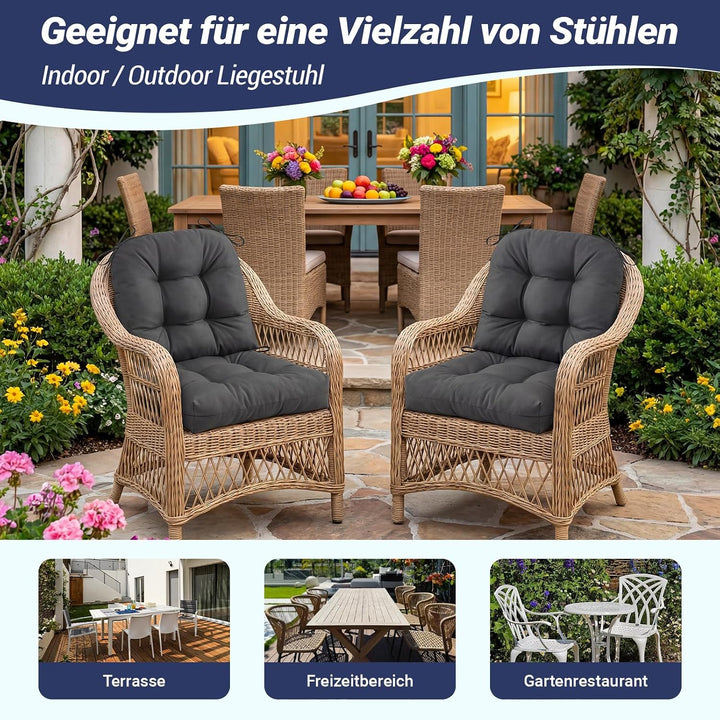 Dicke Outdoor Sitzkissen Stuhl 2 Stück Wasserdichtes (Dunkelgrau) | Erwachsene Stuhlkissen 48*48 mit