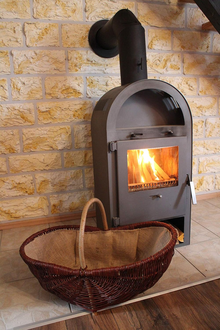 grosser Kaminholzkorb aus Weide mit Jute Kaminholztasche Feuerholzkorb Weidenkorb Kaminkorb Holzkorb
