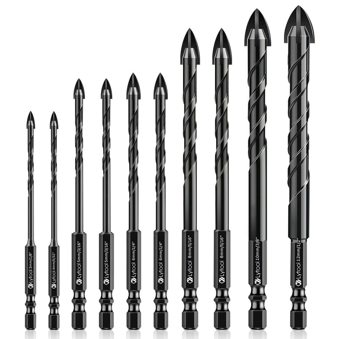 Fliesenbohrer, Lytool 10 tlg.Glasbohrer Steinbohrer Bohrer Set mit Sechskantschaft Universalbohrer f