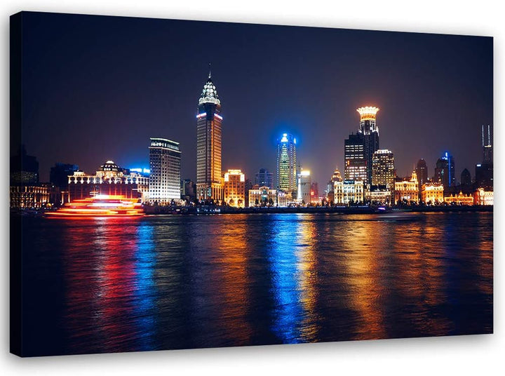 Feeby Bild auf Leinwand Stadt bei Nacht Kunstdruck modern mehrfarbig 80x60 cm Leinwandbild 80x60 cm