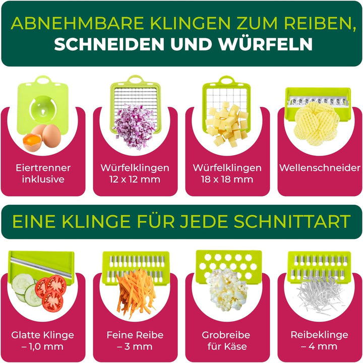 Elyrona - Multifunktion Gemüseschneider & Mandoline – Gemüsehobel mit Auffangbehälter, Würfelschneid