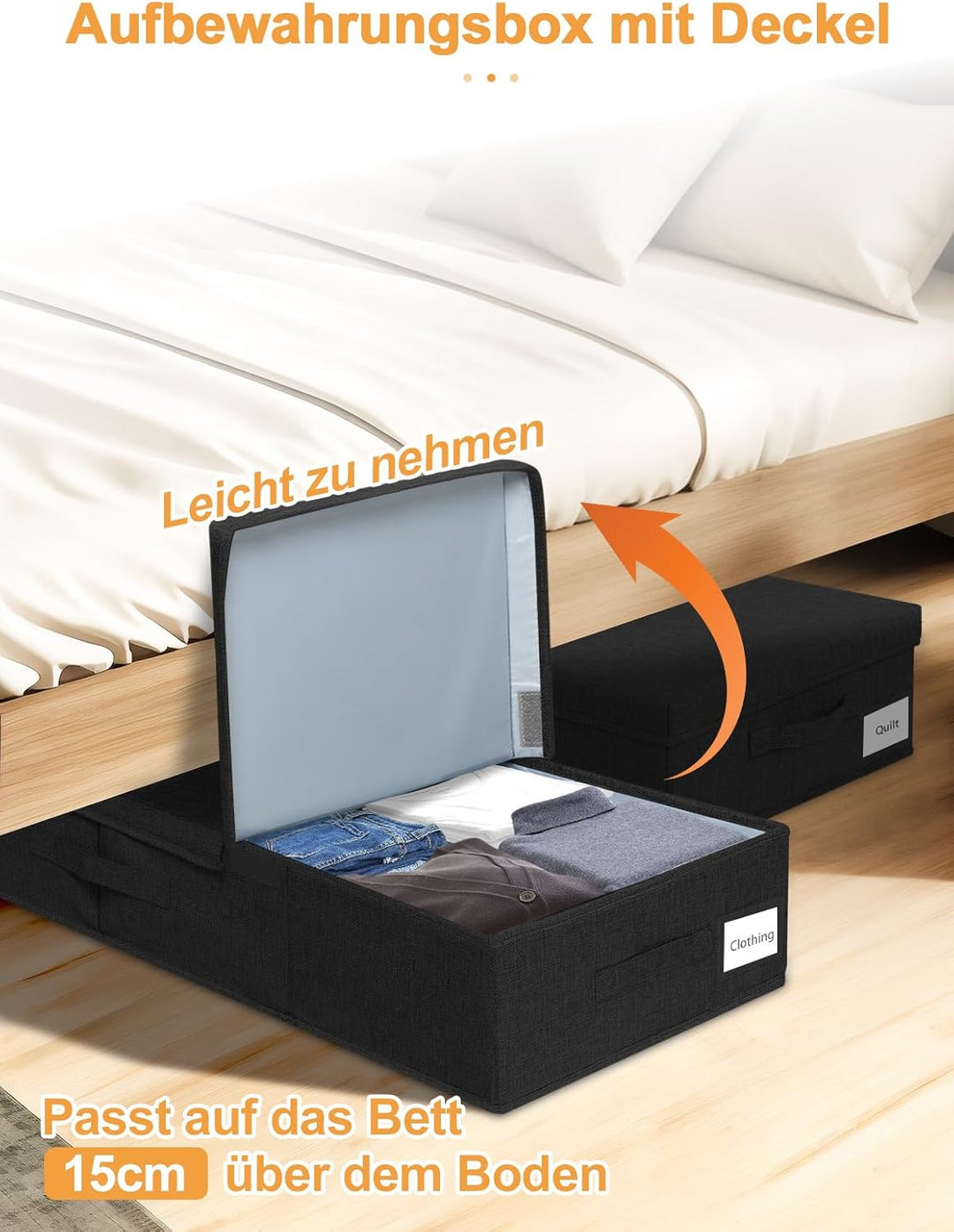 Unterbett Aufbewahrungsbox, 2 Stück Unterbettkommode, 79 x 40 x 15 CM, Faltbare Aufbewahrungsbox mit