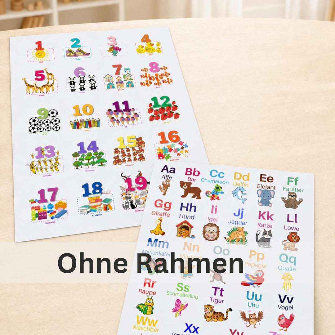 ABC Poster und Zahlen Lernposter DinA2 Set für Grundschüler - Alphabet und Zahlen von 1 bis 20 Lerne