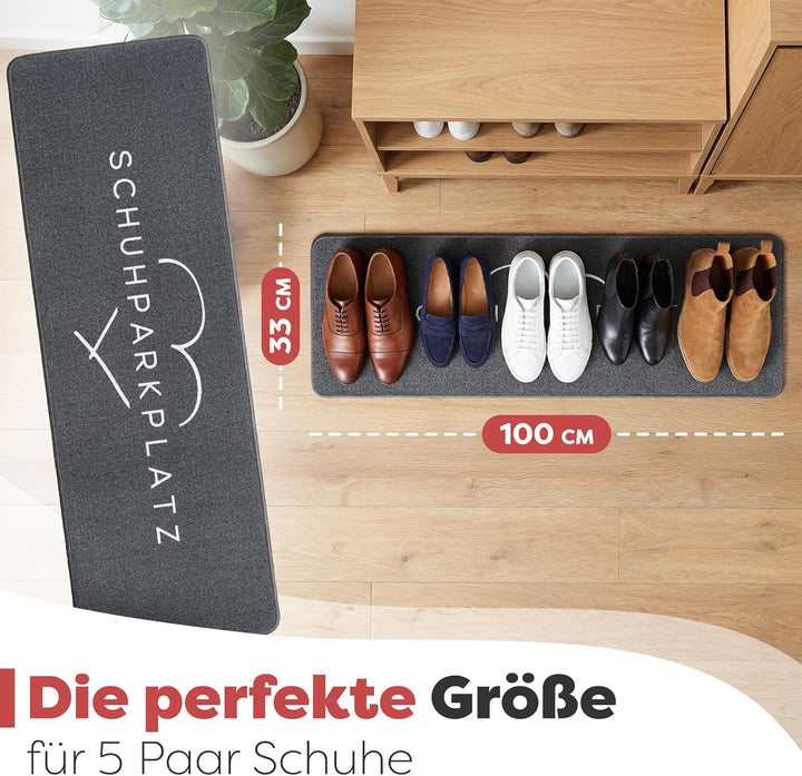 Schuhparkplatz Fussmatte Grau 100x33 cm – rutschfeste Schuhmatte & Waschbarer Schuhteppich mit Gummi