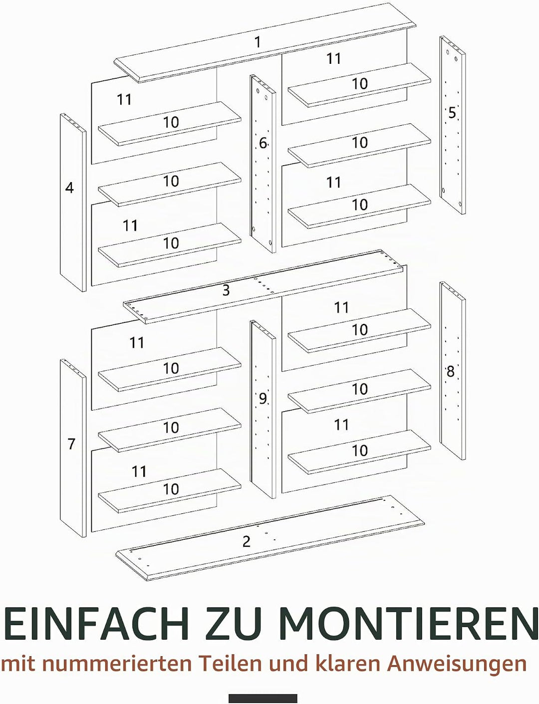 HOMCOM CD- und DVD-Aufbewahrung, Multimedia-Aufbewahrungsmöbel mit 16 Fächern und 12 verstellbaren R