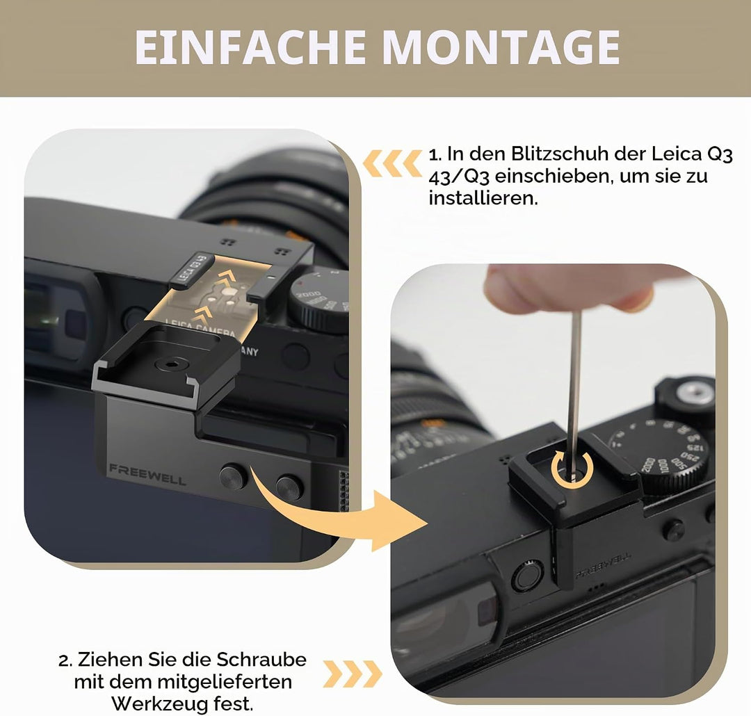FREEWELL Daumengriff für Leica Q3 & Q3 43 mit Kaltschuhhalterung, CNC Aluminium, Kratzfeste Silikonp