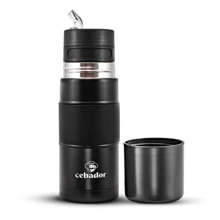 Yerbomos X Set Thermobecher 450ml - Schwarz, Edelstahl - Ideal für Unterwegs - mit Mate Tee Verde Ma