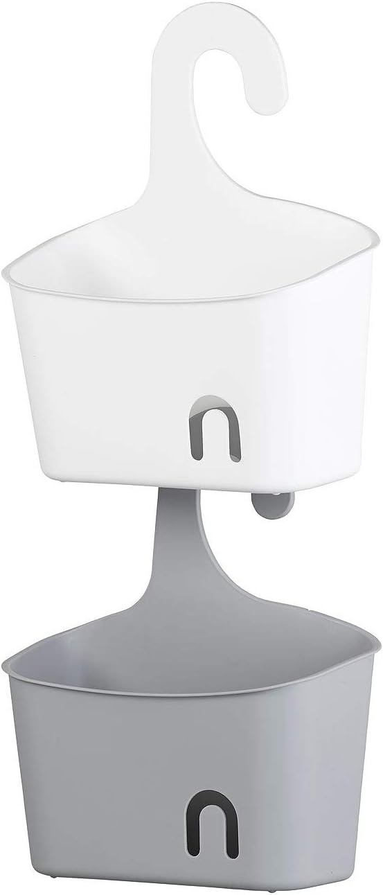 Seifenkörbe: 2er-Set Duschkörbe mit Aufhänge-Haken und Ablaufgitter, grau und weiss Accessoire, Uten