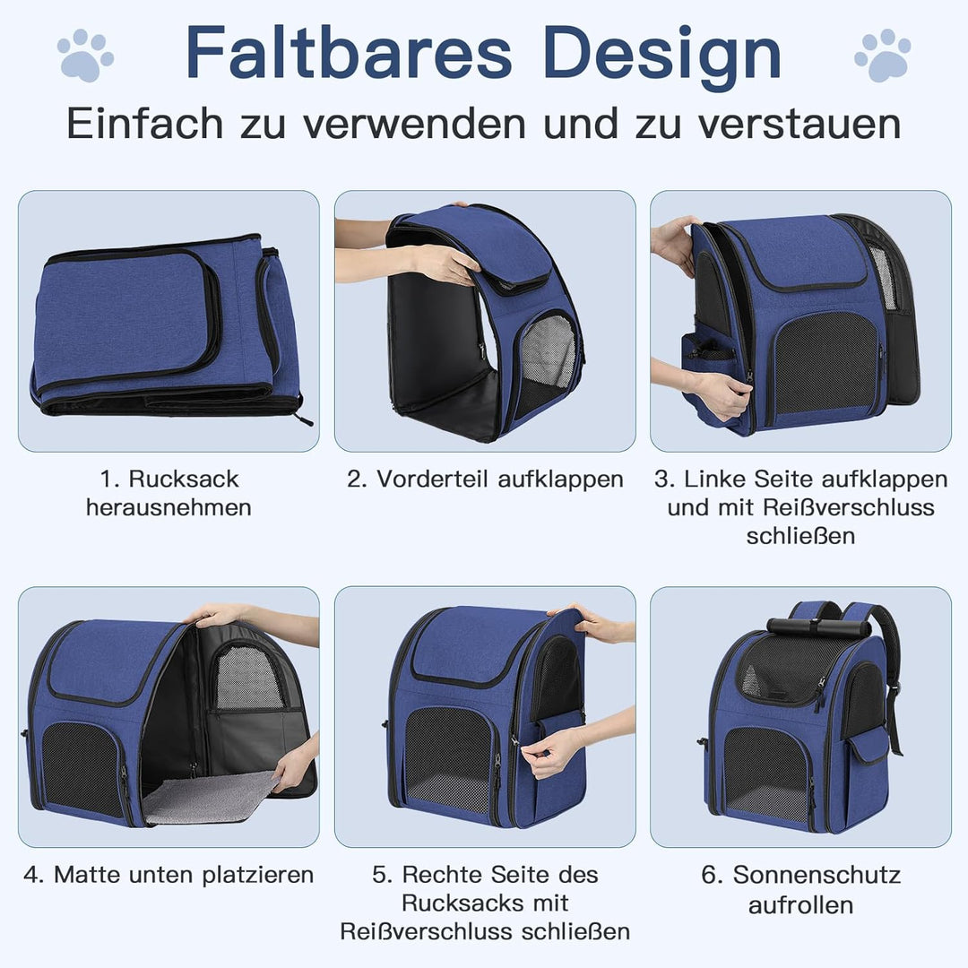 Hunderucksack bis 10kg, Haustier Rucksack mit Netzfenster, Faltbare Katzenrucksack Hunde Rucksack, A
