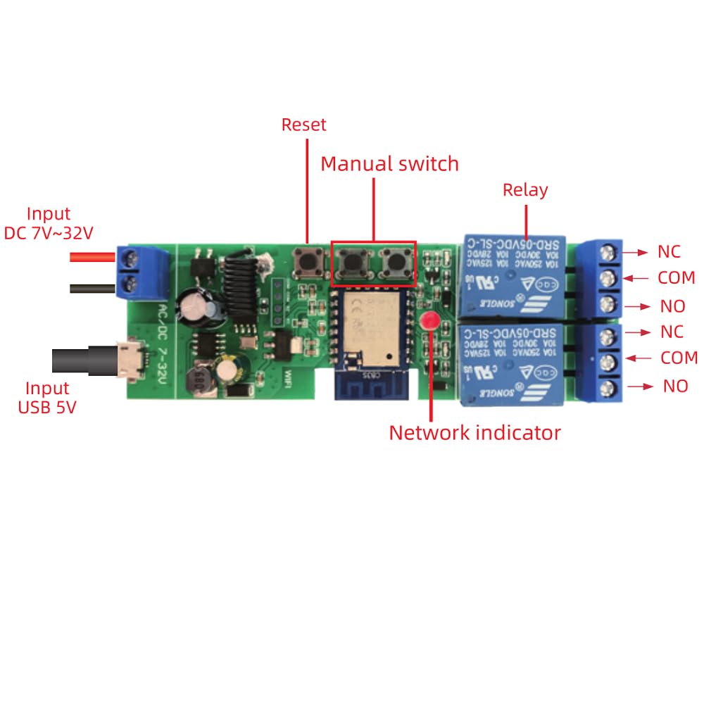 MHCOZY 2 Kanal WiFi RF Wireless Switch Relais, Phone App Fernbedienung für Zugangskontrolle, Smart G