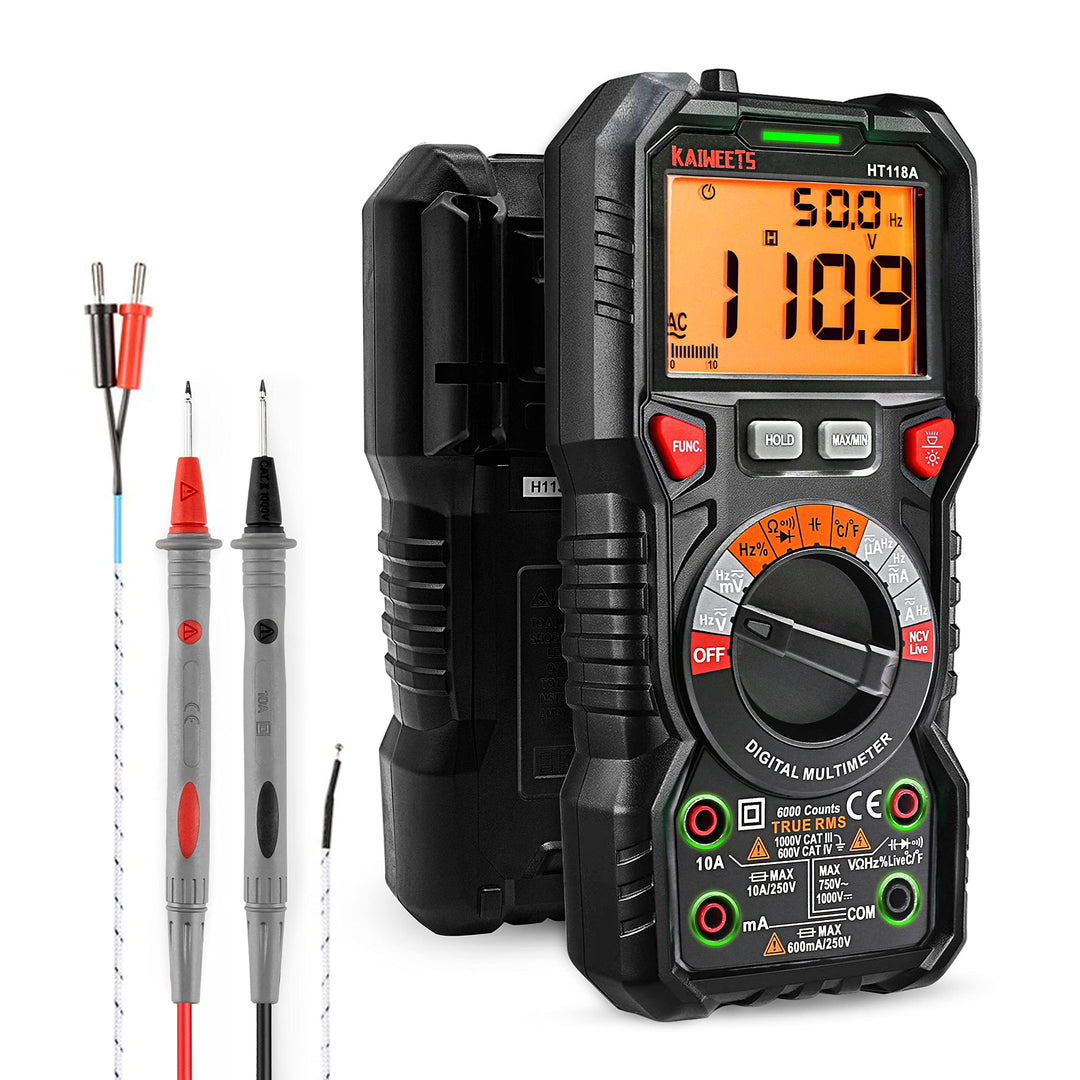 KAIWEETS Digital Multimeter mit LED-Buchsen, Strommessgerät CAT III 1000 V, CAT IV 600 V True RMS Au