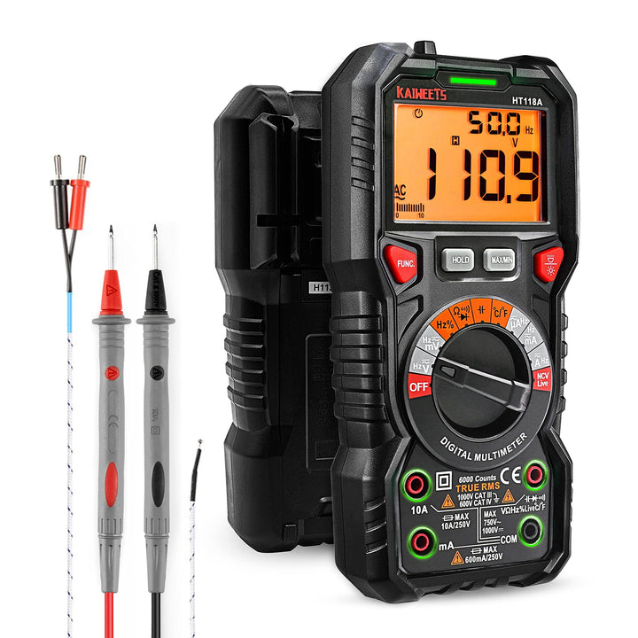 KAIWEETS Digital Multimeter mit LED-Buchsen, Strommessgerät CAT III 1000 V, CAT IV 600 V True RMS Au