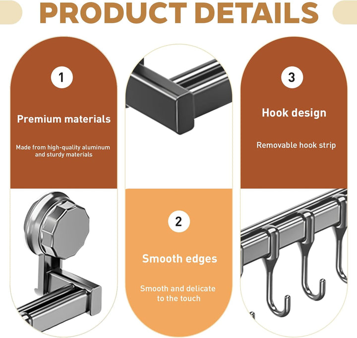 Küchenreling Hakenleiste Küche, Küchenstange Ohne Bohren,Doppelstange Design Küchenleiste, 8 Haken,