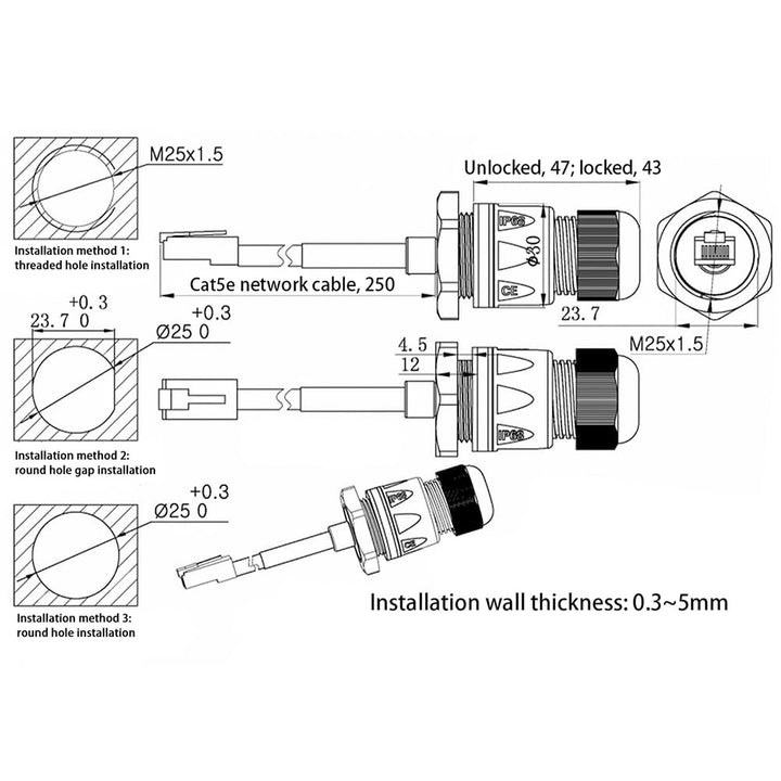 PENGLIN 2 Stück RJ45 M25 CAT5E Wasserdicht Ethernet Einbaubuchse,Ethernet LAN Kabel Stecker auf Buch