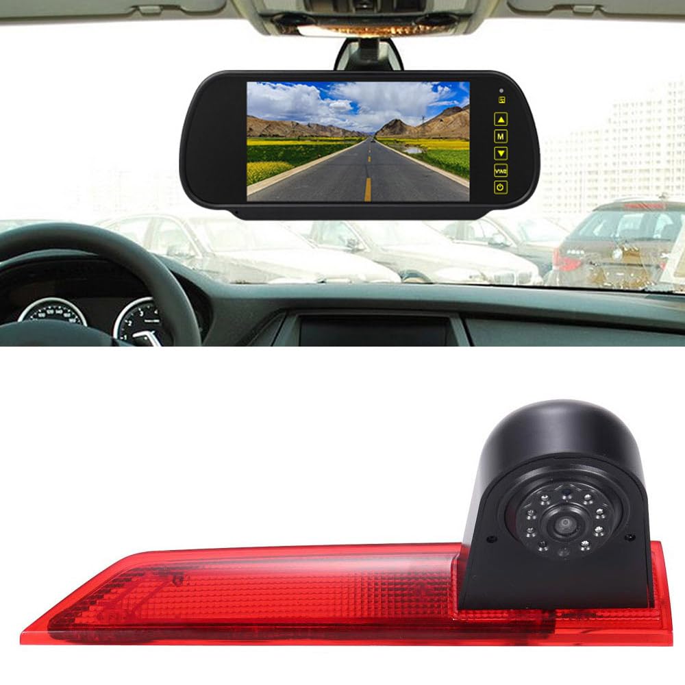 HD Bremsleuchte Rückfahrkamera mit Spiegel 7 Zoll Touch Screen Rückspiegel Monitor, Transporter wass