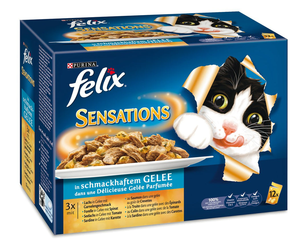 Felix Sensations Fisch Mix 12x100g Katzenfutter von Purina, 3er Pack (3 x 1,2 kg)