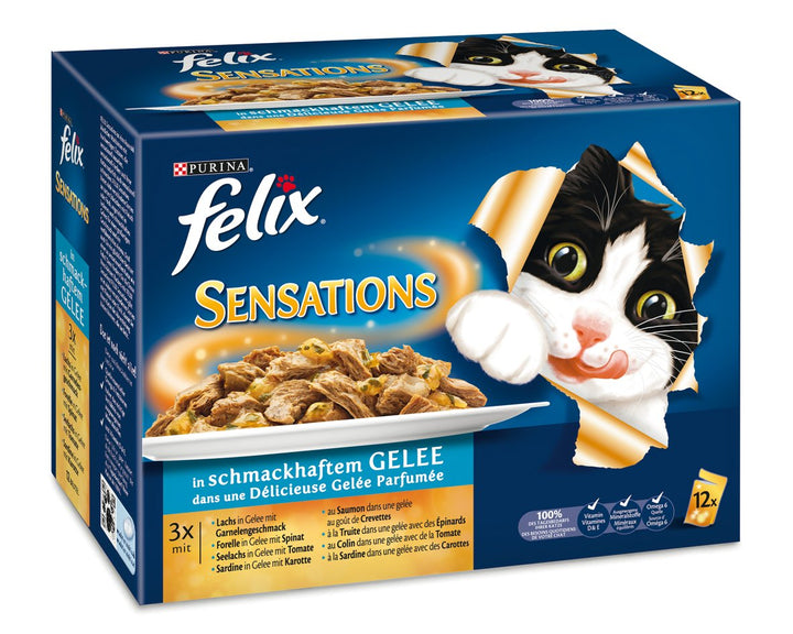 Felix Sensations Fisch Mix 12x100g Katzenfutter von Purina, 3er Pack (3 x 1,2 kg)