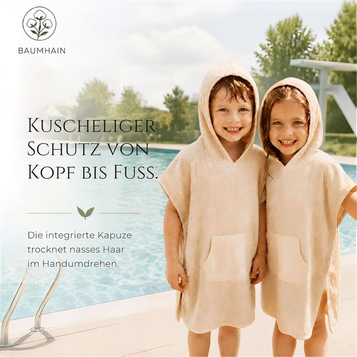 Kinder Badeponcho mit Kapuze aus 100% Baumwolle Frottee 1-4 Jahre Sandbeige, 1-4 Jahre Sandbeige