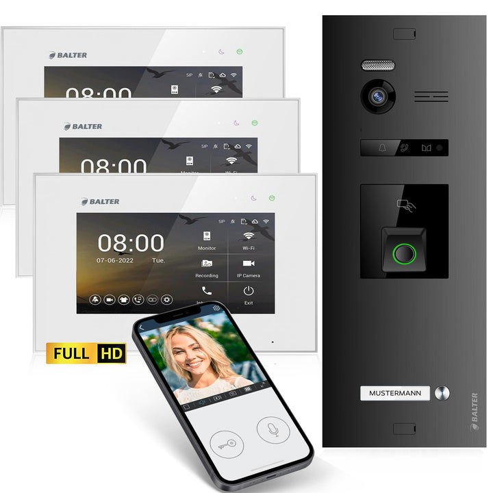 Balter EVO-HD Video Türsprechanlage mit Fingerprint, Video Türklingel, Smartphone App,1 Familienhaus
