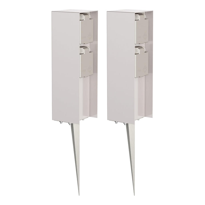 ledscom.de 2 Stück Garten-Steckdosen-Säule POMI mit Erdspiess für aussen, IP44, 2-Fach, Edelstahl, e
