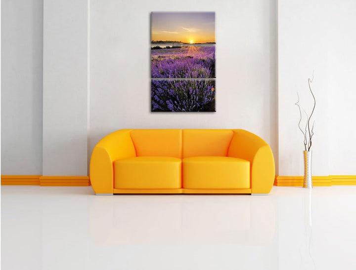 Pixxprint Lavendelfeld in Frankreich als Leinwandbild/Grösse: 3 Teilig (120x80) / Wandbild/Kunstdruc