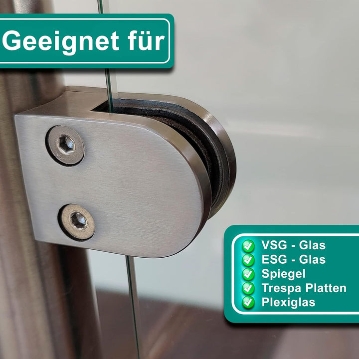 PRIOstahl Glashalter 4 Stück Glasklemmen Klemmhalter Glasplattenhalter 63 x 45 x 30 mm mit Sicherung