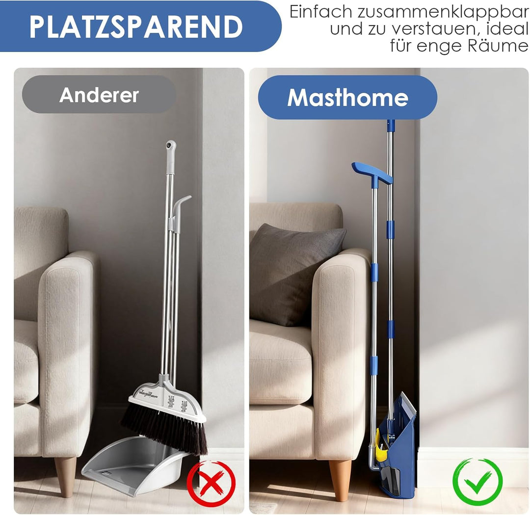 Besen und Kehrschaufel Set,Masthome Besen mit Stiel,Aufrecht Kehrschaufel mit Langem Stiel,Broom and