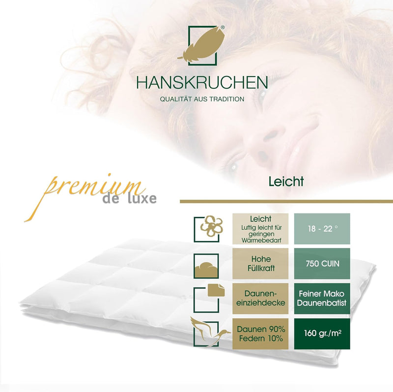 HANSKRUCHEN Premium de Luxe Daunendecke 260x220 cm - Leicht / Übergang - Made in Germany Kassettende