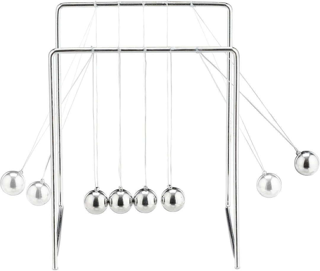 Relaxdays 4 x Newton Pendel, Kugelpendel für Schreibtisch & Büro, Physik, je 5 Kugeln, Metall, Newto