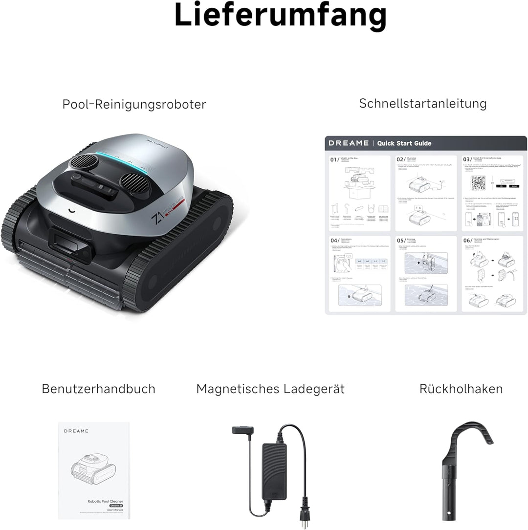dreame Poolroboter Z1, Poolroboter Boden und Wand, 30,000 LPH, 240 Min. Akkulaufzeit, Hightech-Poole
