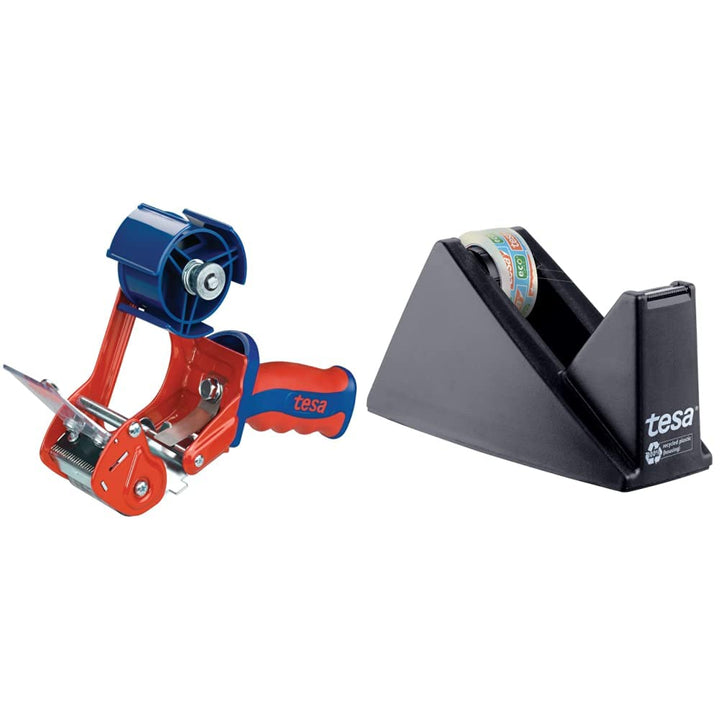tesa 6400 Packband Handabroller COMFORT - Abroller für Paketbänder & Easy Cut Economy Klebebandabrol