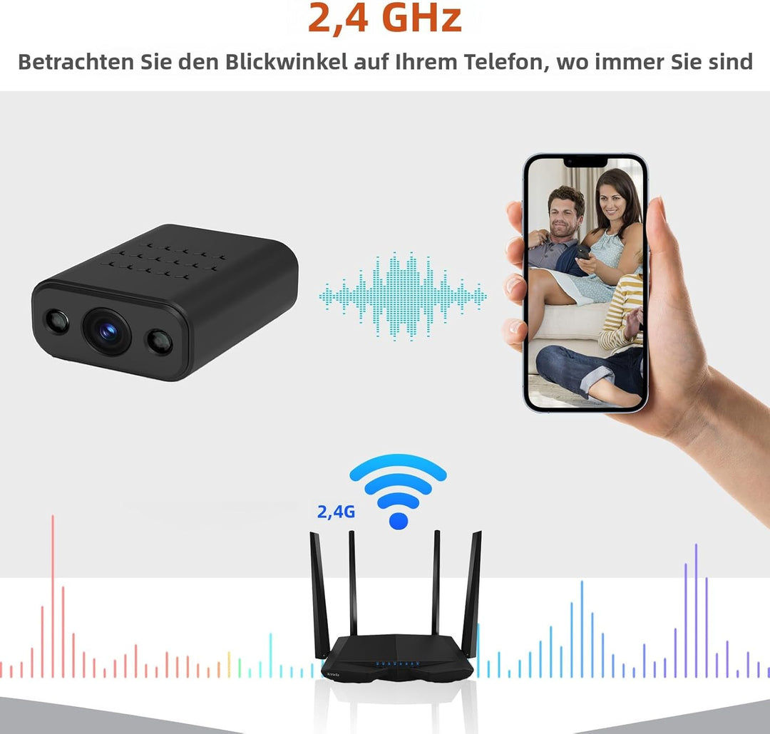 Mini Kamera, 4K HD WLAN Überwachungskamera mit Nachtsicht, Bewegungserkennung, Remote Viewing für Si