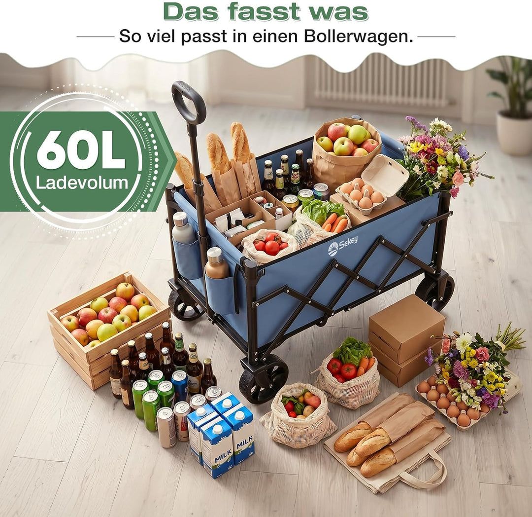 Sekey Bollerwagen Faltbar Mini 4029, Handwagen Klappbar Klein 65L 80KG | Faltbarer Einkaufswagen Cam