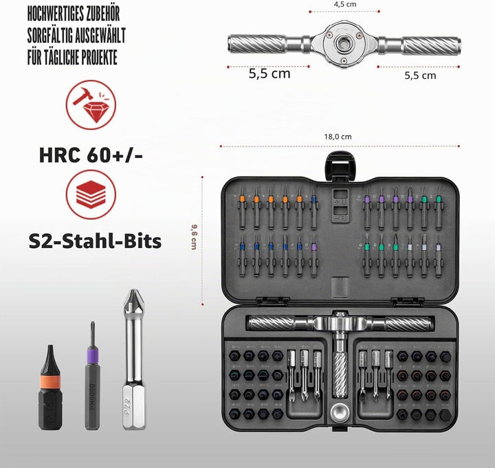 Ratschen Schraubendreher Set, 66 in 1 Magnetisch Schraubendreher Set, S2-Stahlbits, DIY-Kombinations