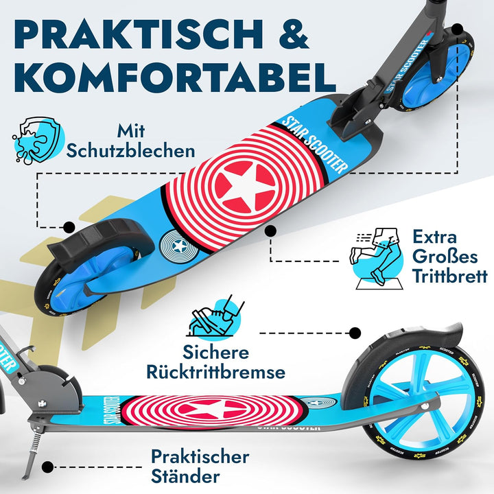 STAR SCOOTER Aluminium Kickscooter Tret City Roller für Jungen, Mädchen ab 6-7 Jahre | Big 205mm Whe
