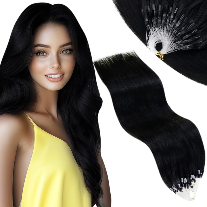 Vivien Schwarz Microring Extensions Echthaar 60 cm Natürlich Extensions Echthaar Micro Loop Tiefschw