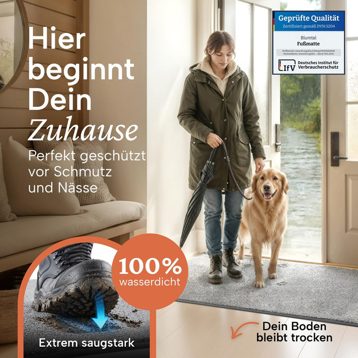 Blumtal Fussmatte 86x150 cm - Mikrofaser Schmutzfangmatte mit wasserdichter TPR-Rückseite - rutschfe