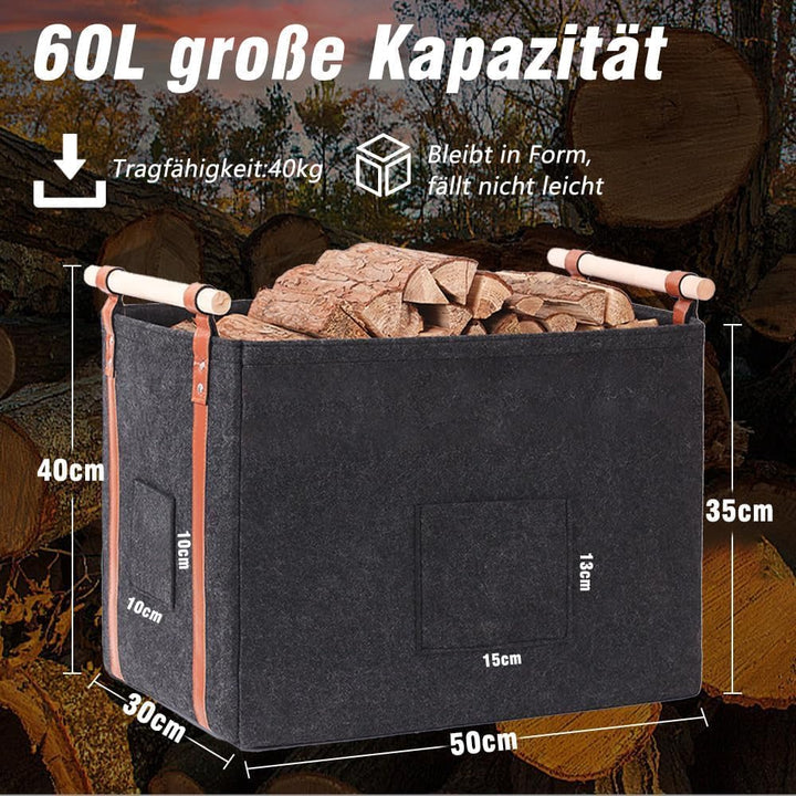 Pynhoklm® Kaminholzkorb 60L Holzkorb für Kaminholz 4mm dicker Filzkorb Brennholzkorb Kaminkorb mit H