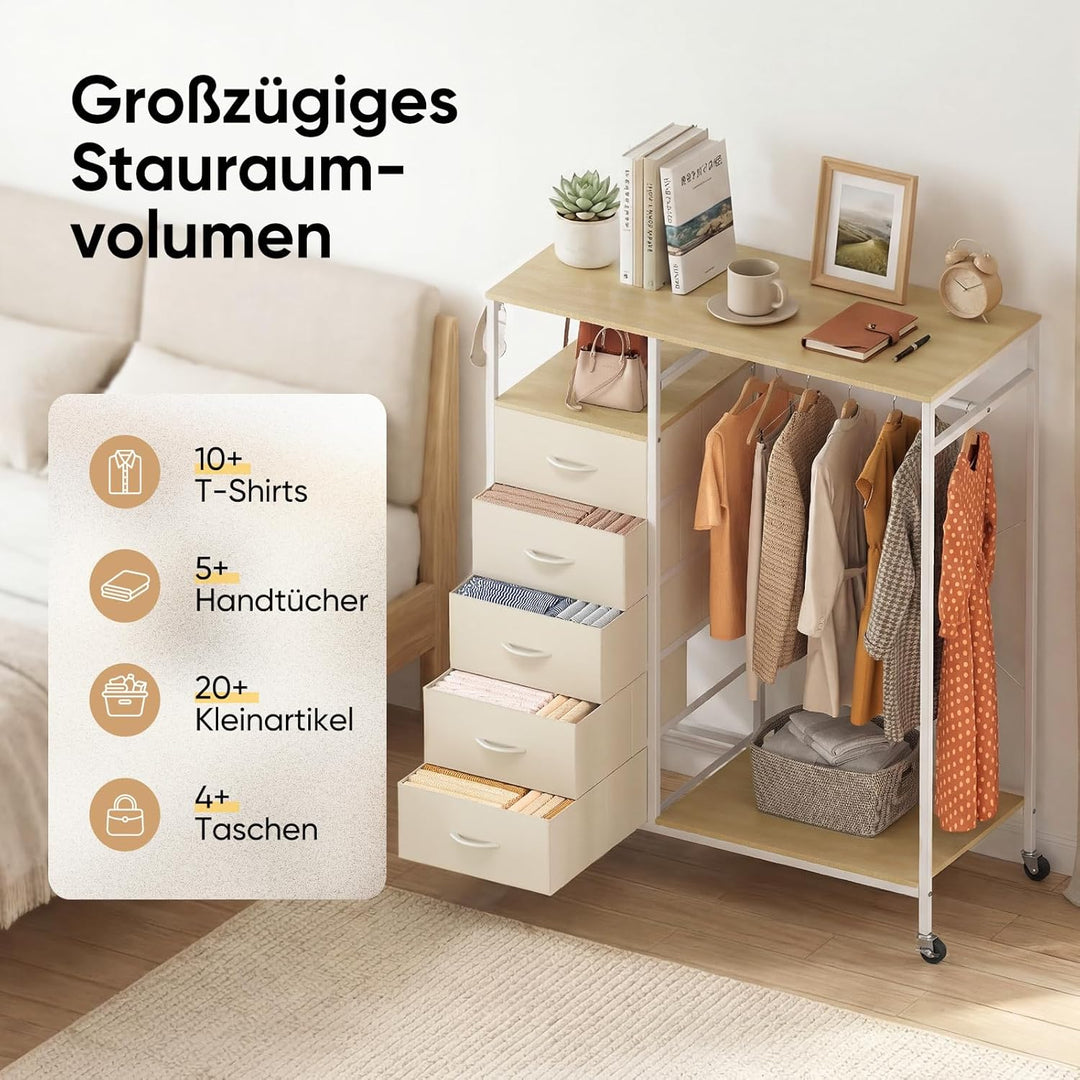 HOKEEPER Kleiderständer auf Rollen | Kleiderstange, Kleiderschrank, Clothes Rack, 4 Rollen, 2 festst