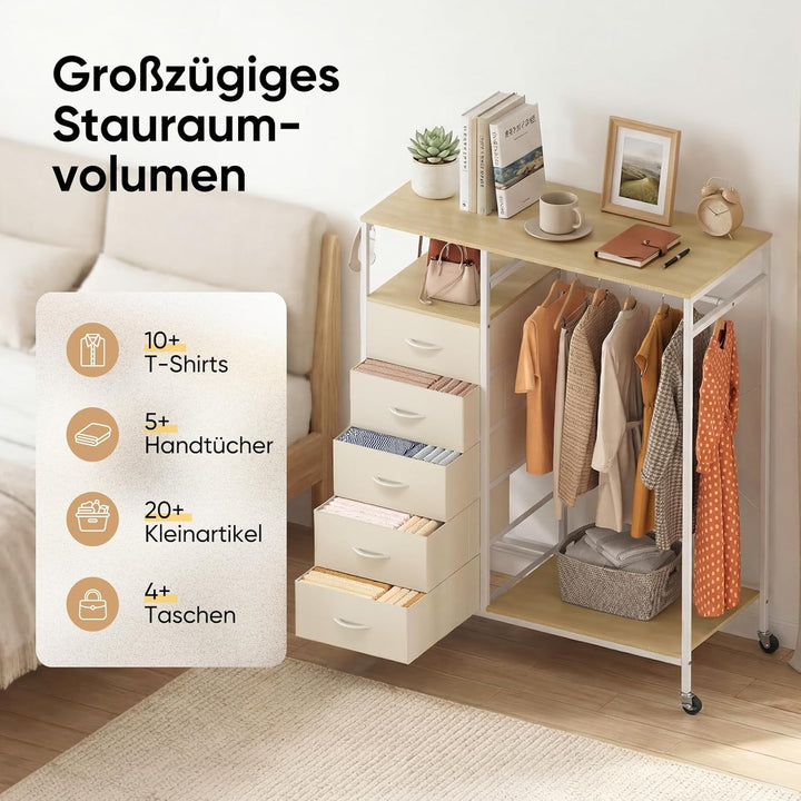 HOKEEPER Kleiderständer auf Rollen | Kleiderstange, Kleiderschrank, Clothes Rack, 4 Rollen, 2 festst