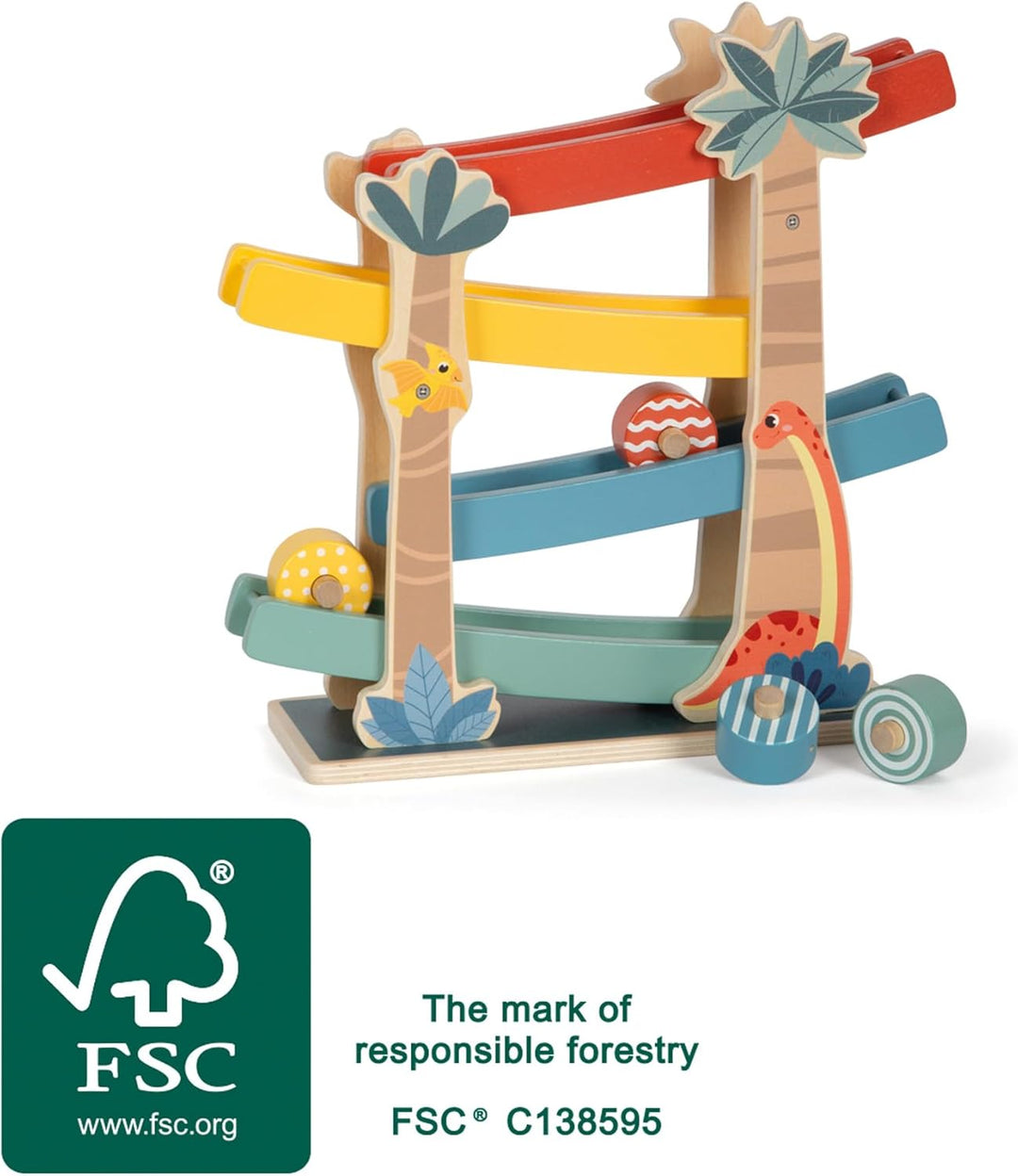 small foot Kugelbahn „Dino“, robuste Kullerbahn aus FSC 100%-zertifiziertem Holz, für Kinder ab 18 M