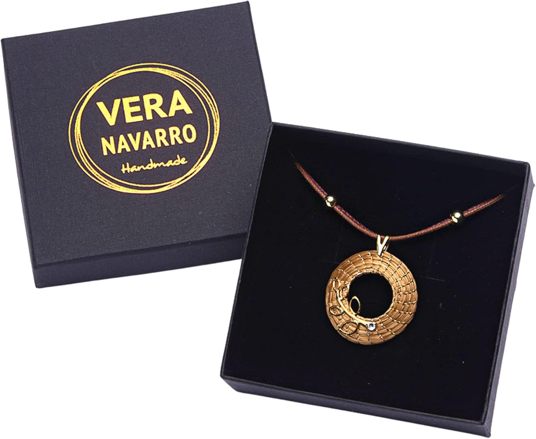VERA NAVARRO - Halskette mit Goldenem Offenem Mandala-Anhänger aus Pflanzlichem Gold Ø 30 mm - Doppe